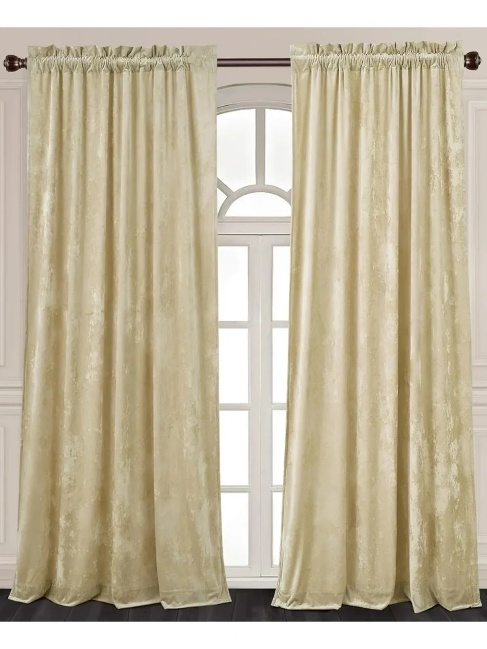 Luxe Velvet Rod-Pocket Curtain Panels in beige 100x96in
